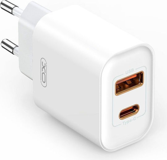 XO с USB-A порт и USB-C порт и кабел micro USB 20W Power Delivery Бял (CE12)