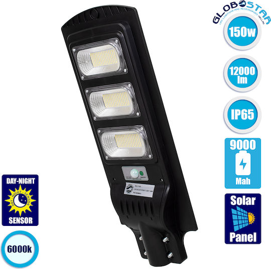 GloboStar Street Solar Light 150W 12000lm Cold White 6000K with Motion Sensor, Photocell and Remote Control IP65