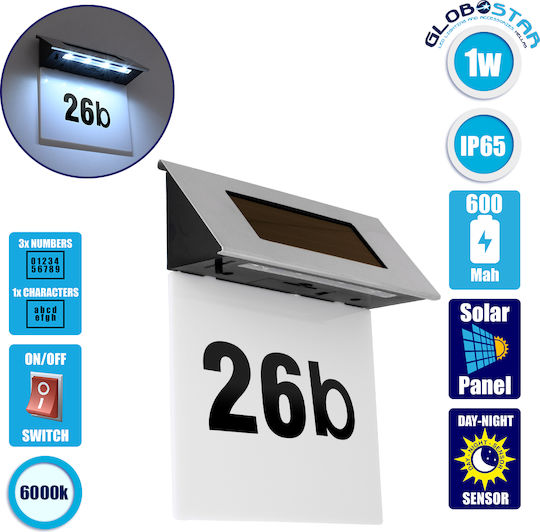 GloboStar Wall Mounted Solar Light House Number 1W 100lm Cold White 6000K with Motion Sensor and Photocell IP65