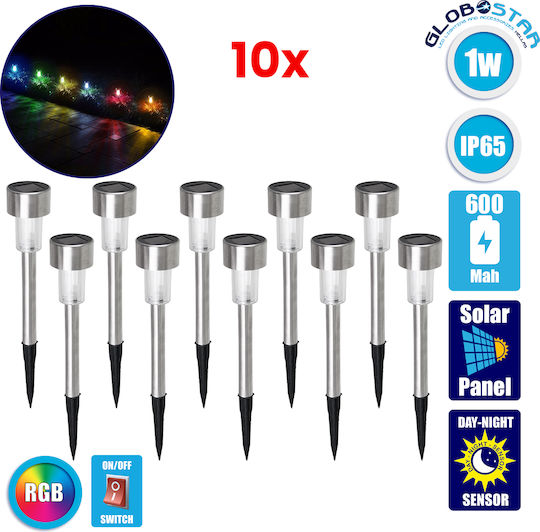 GloboStar Set of 10 Stake Solar Lights Lanterns 1W 90lm RGB with Motion Sensor and Photocell IP65