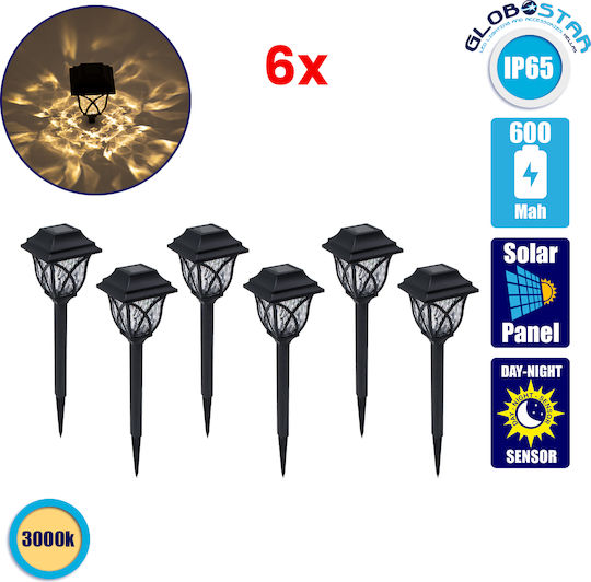 GloboStar Set of 6 Spiked Solar Light Lanterns 1W 100lm Warm White 3000K with Photocell IP65