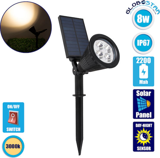GloboStar Καρφωτό Ηλιακό Φωτιστικό 8W 800lm Θερμό Λευκό 3000K με Φωτοκύτταρο IP67