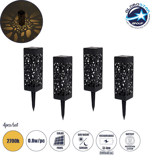 GloboStar Set of 4 Spiked Solar Light Lanterns 0.8W 10lm Warm White 2700K with Photocell IP65
