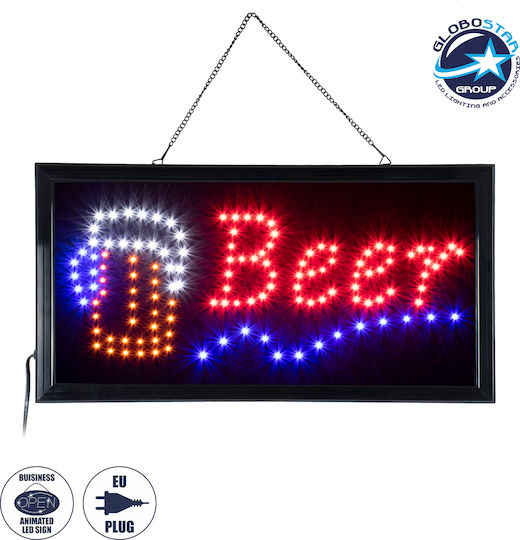 GloboStar Επιγραφή LED Μονής Όψης Αδιάβροχη 48x25cm Κόκκινο / Μπλε / Πορτοκαλί