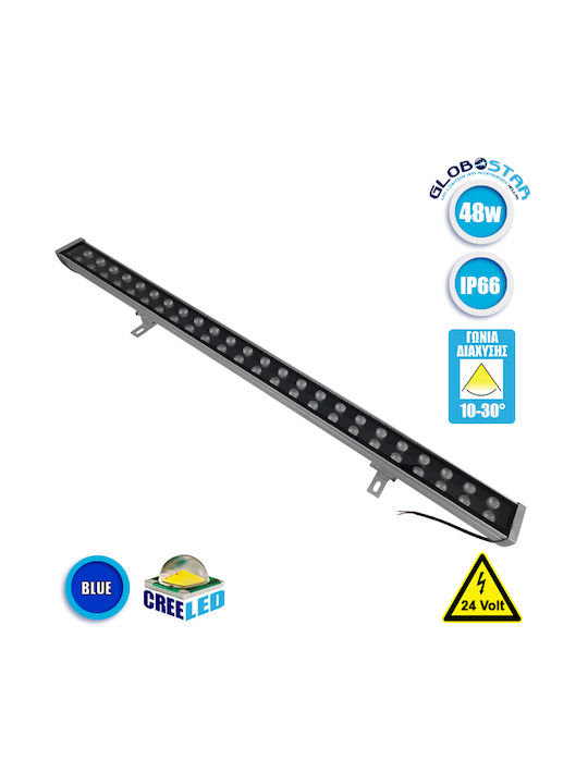 GloboStar Genius Außenstehlampe LED Wall Washer 48W mit Blauer Farbe IP66 Silber