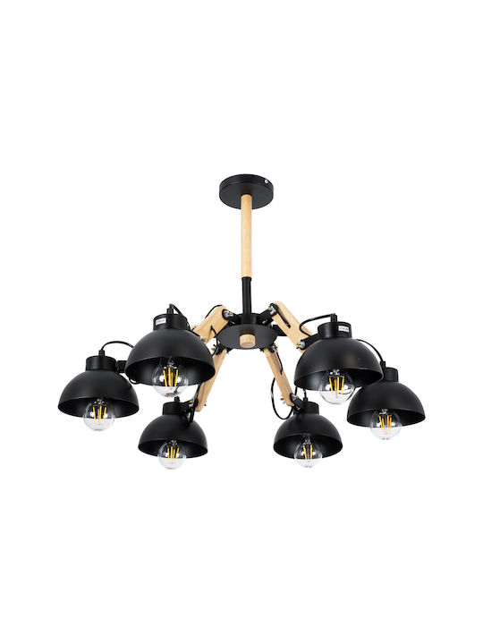 GloboStar Oldschool Pendant Light Black Bell for 6 Bulbs E27 75x75x40cm