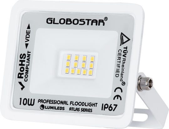 GloboStar Atlas Wasserdicht LED Flutlicht 10W Natürliches Weiß 4500K IP67