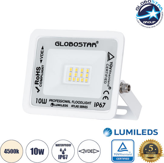 GloboStar Atlas Wasserdicht LED Flutlicht 10W Natürliches Weiß 4500K IP67