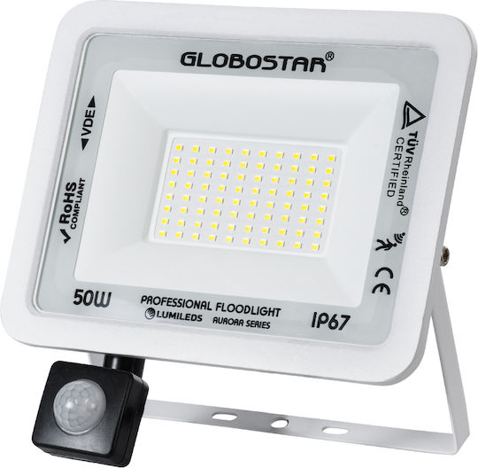 GloboStar Aurora Waterproof LED Floodlight 50W Cold White 6000K with Motion Sensor IP67