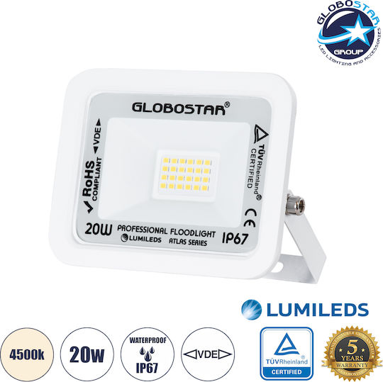 GloboStar Atlas Waterproof LED Floodlight 20W Natural White 4500K IP67