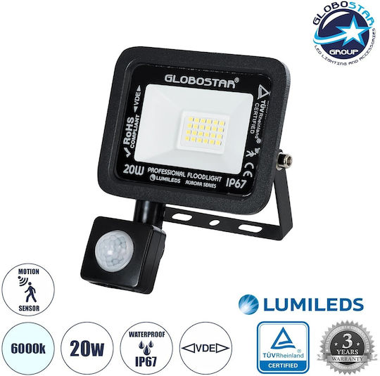 GloboStar Aurora Waterproof LED Floodlight 20W Cold White 6000K with Motion Sensor IP67