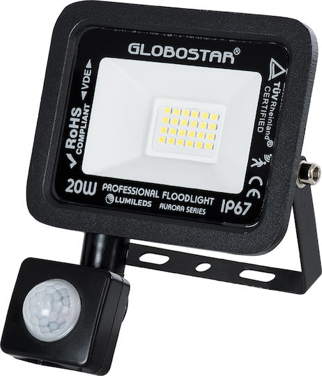 GloboStar Aurora Waterproof LED Floodlight 20W Cold White 6000K with Motion Sensor IP67