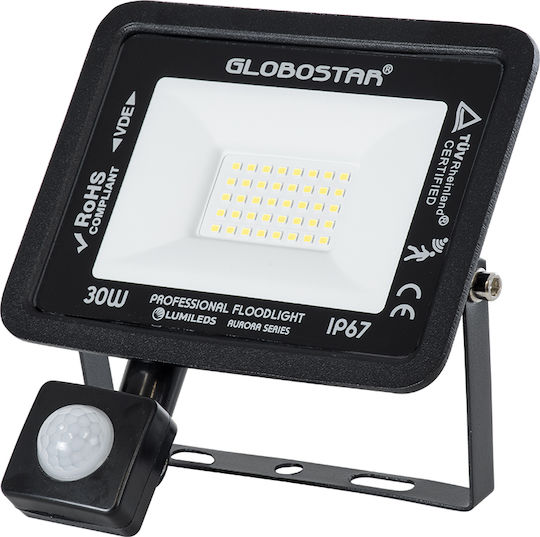 GloboStar Aurora Waterproof LED Floodlight 30W Cold White 6000K with Motion Sensor IP67