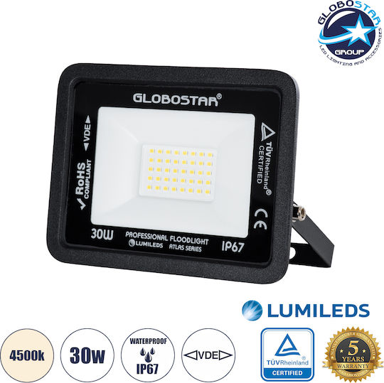GloboStar Atlas Waterproof LED Floodlight 30W Natural White 4500K IP67
