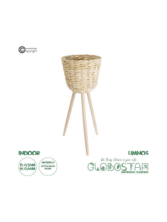 GloboStar Artificial Garden Limnos Κασπώ Ξύλινο Μπεζ με Βάση 26x26x66εκ.