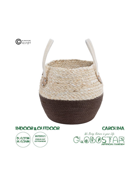 GloboStar Carolina Übertopf Rattan Beige mit Gestell 27x27x26εκ.