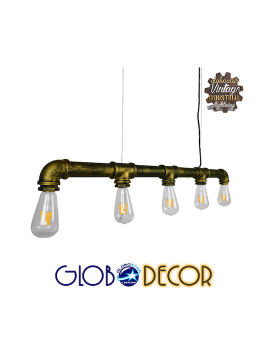 GloboStar Duct Κρεμαστό Φωτιστικό Χάλκινο Ράγα για 5 Λαμπτήρες E27 92x5εκ.