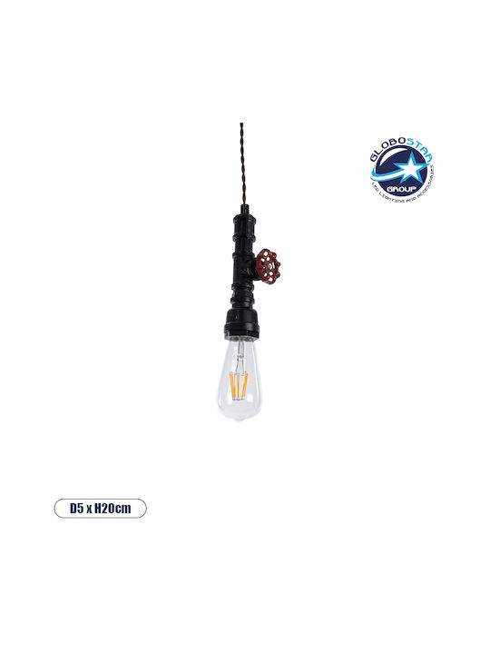 GloboStar Spout Κρεμαστό Φωτιστικό Μαύρο με Ντουί E27 5x7.5x20εκ.