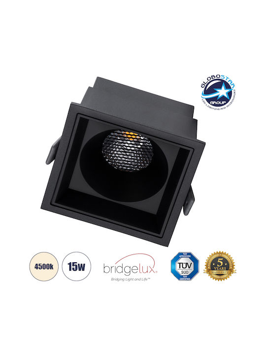 GloboStar Pluto B Pătrat Metalic Spot Încorporat cu LED Integrat și Lumină Alb Natural Negru 10.4x10.4cm. 1buc
