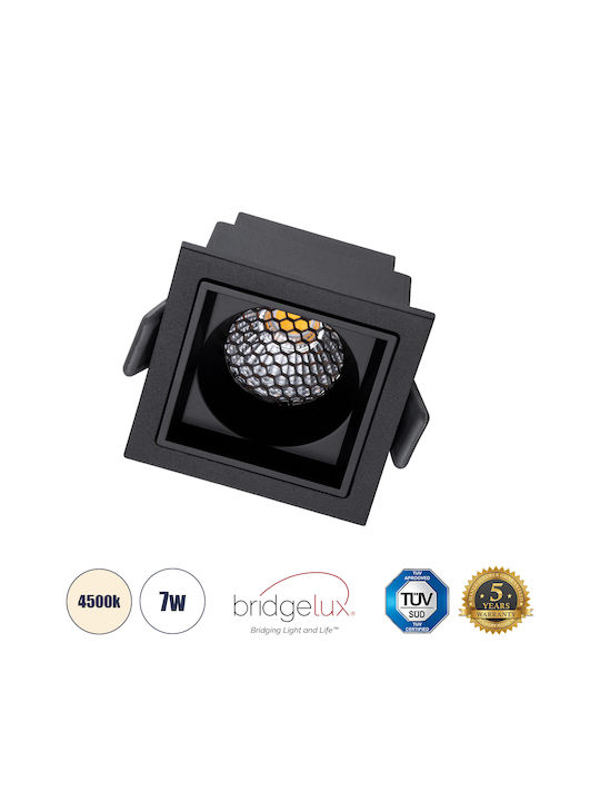 GloboStar Pluto S Square Metallic Recessed Spot with Integrated LED and Natural White Light Black 6.4x6.4cm. 1pcs