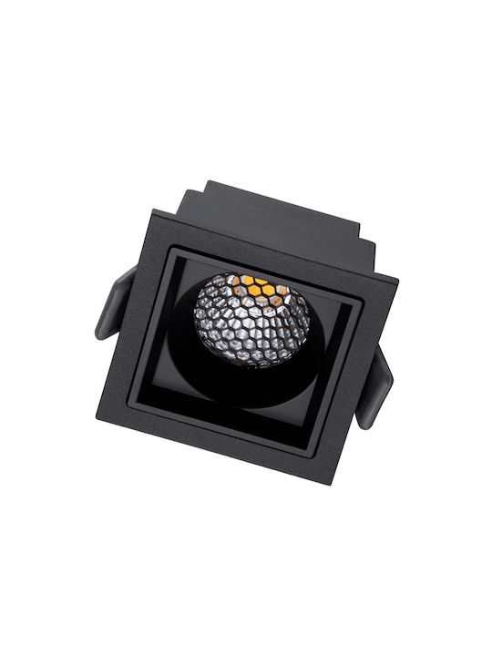 GloboStar Pluto S Square Metallic Recessed Spot with Integrated LED and Natural White Light Black 6.4x6.4cm. 1pcs