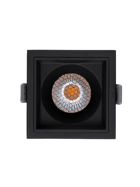 GloboStar Pluto M Square Metallic Recessed Spot with Integrated LED and Warm White Light Black 8.4x8.4cm. 1pcs