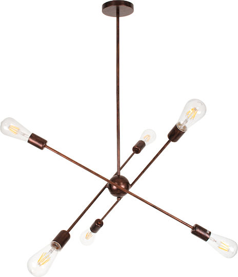 GloboStar Zane Pendant Light Copper Rail for 6 Bulbs E27 71x15x100cm