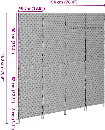vidaXL Decorativ Paravan Plastic 195x180cm