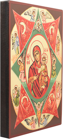 Icoana Maicii Domnului Rugul Aprins Standard Muzeu Lemn Realizat Manual Fundal Foiță de Aur 34 X 45 Cm 13.4 X 17.7 In