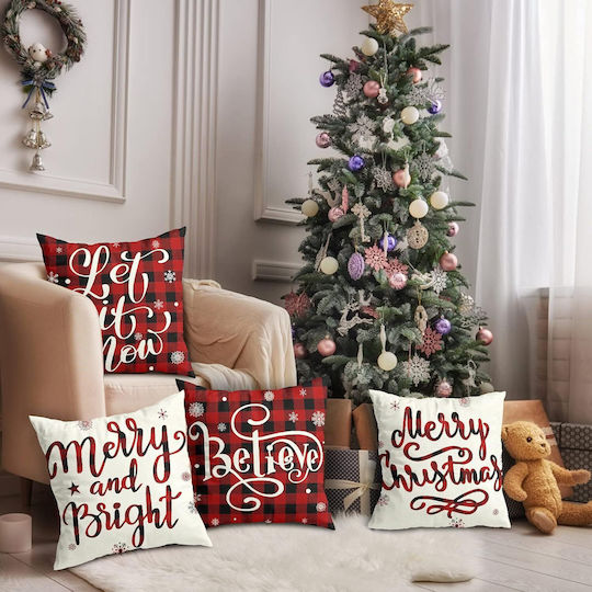 Weihnachtskissenbezüge 45 x 45 cm Rot Weiß Set 4