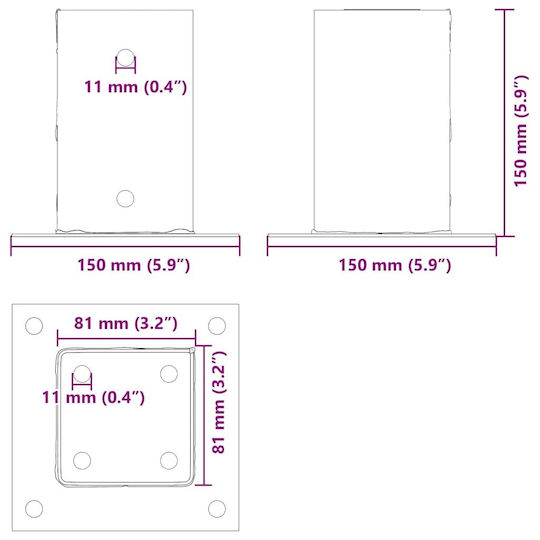 vidaXL Beam Shoe for Pergola Columns made of Wood 8.1x8.1cm 4pcs