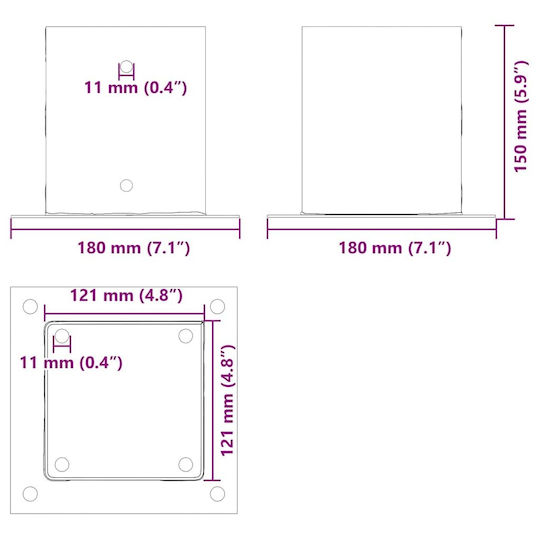 vidaXL Balken-Schuh für Gartenpergola Pfosten aus Holz 12.1x12.1cm 4Stück