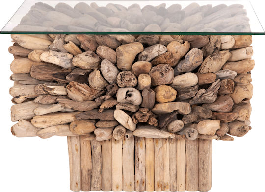 Τετράγωνο Κεντρικό Τραπεζάκι Sparrow Γυάλινο Driftwood Μ75xΠ75xΥ51εκ.