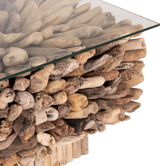 Τετράγωνο Κεντρικό Τραπεζάκι Sparrow Γυάλινο Driftwood Μ75xΠ75xΥ51εκ.