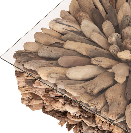 Τετράγωνο Κεντρικό Τραπεζάκι Sparrow Γυάλινο Driftwood Μ75xΠ75xΥ51εκ.