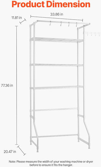 Ράφι Αποθήκευσης Vevor Over Washer Dryer Single Row 3 Tiers Washer Rack White