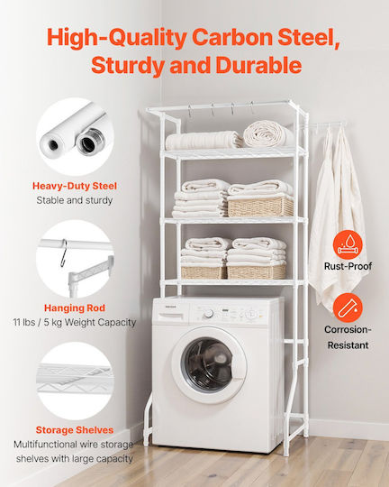Ράφι Αποθήκευσης Vevor Over Washer Dryer Single Row 3 Tiers Washer Rack White
