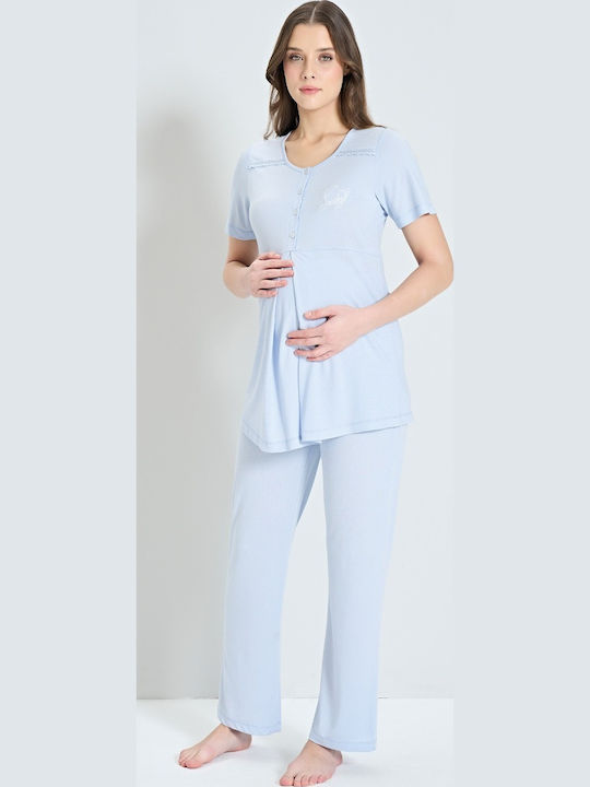 Pijadore Maternity Pajama Set & Nursing Blue