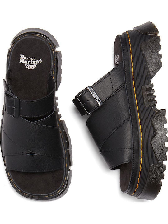 Slide Leather Women's Flat Sandals in Black Color