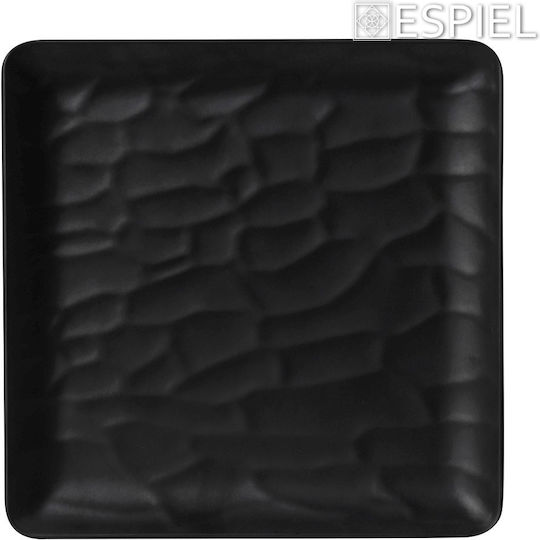 Espiel Wavy Matte Plate Shallow Square made of Melamine Black 18x18cm 6pcs