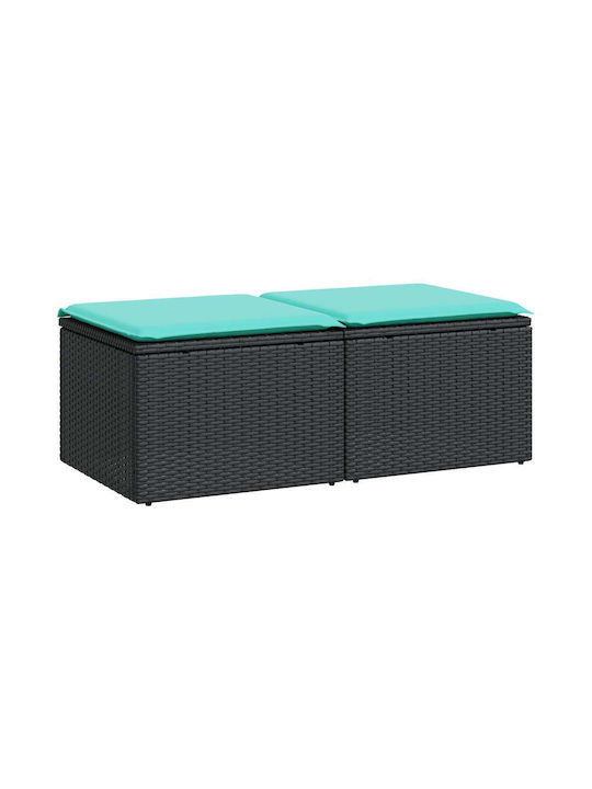 Garden Stool Cube Outdoor Rattan with Cushion Black 2 Pieces 55x55x37cm