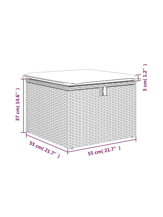Garden Stool Cube Outdoor Rattan with Cushion Black 2 Pieces 55x55x37cm