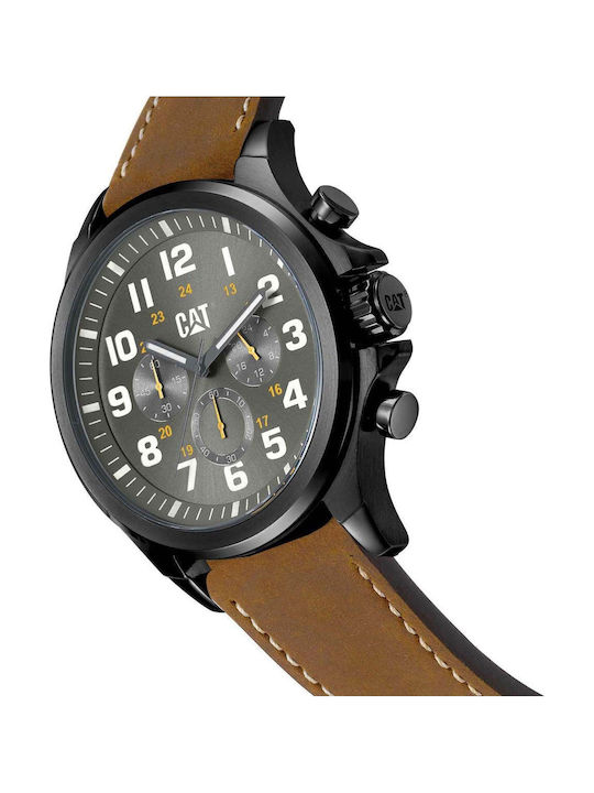 CAT Operator Men's Watch Chronograph Battery with Brown Leather Strap