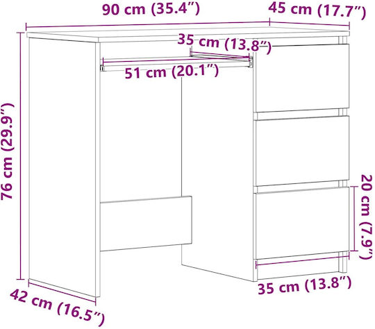 Γραφείο Ξύλινο Μαύρο 90x45x76εκ.