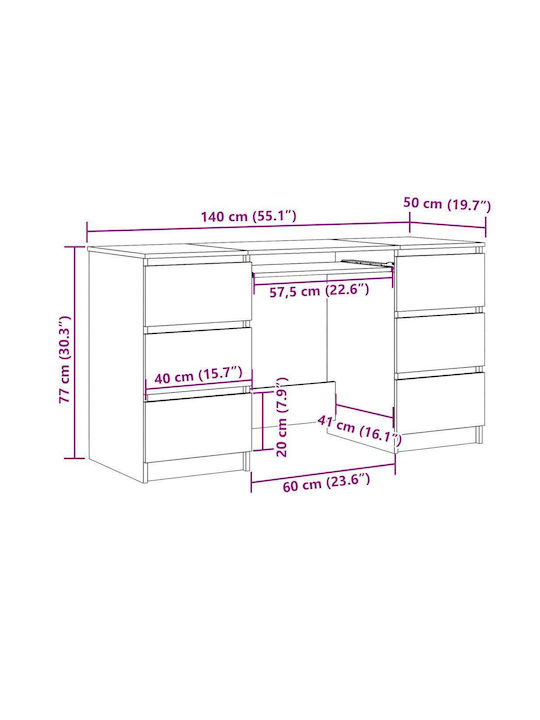 Γραφείο Ξύλινο Καφέ 140x50x77εκ.