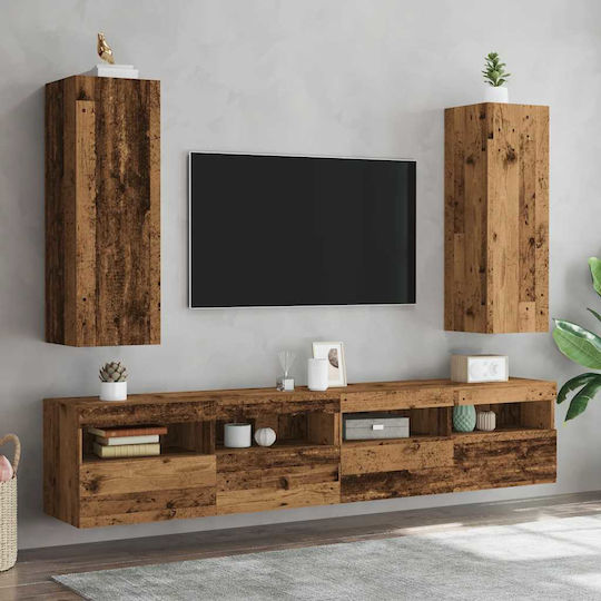 Dulap de Pardoseală pentru Sufragerie din Placă Aglomerată, Culoare Lemn Vechi, cu Iluminare LED 30,5x30x90 cm