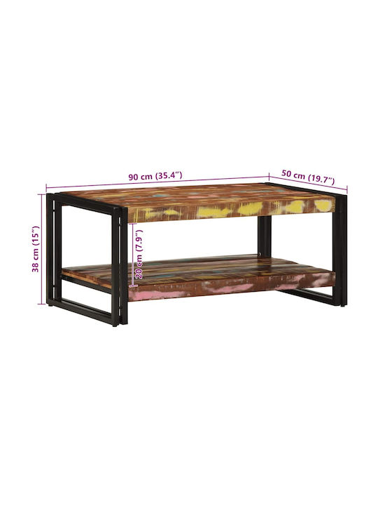 Rectangular Central Coffee Table Made of Solid Wood Multicolour M90xW50xH38cm