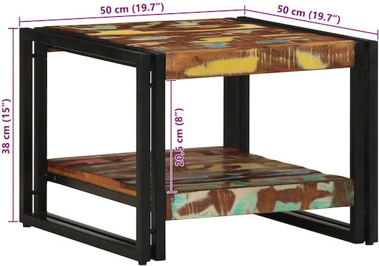 Quadratischer Beistelltisch aus Massivholz Mehrfarbig M50xL50xH38cm