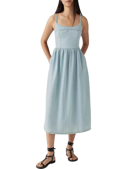 Alessie Summer Midi Denim Dress Medium Wash