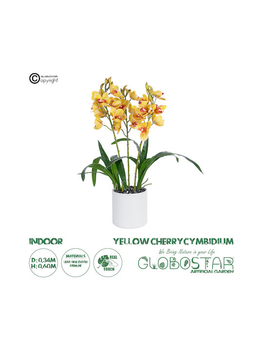 Globostar Künstlicher Garten Gelbe Kirsch-Cumbidium 21401 Dekorative Pflanze Gelbe Cymbidium H60cm